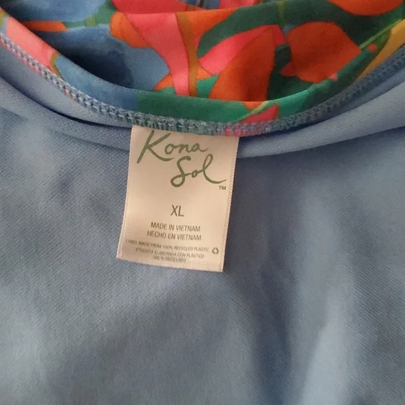 Kona Sol Bright Floral Bikini Size Extra Large High-Rise Bottoms Tie Top - Picture 9 of 12